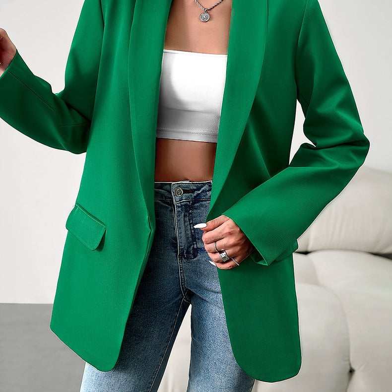 Women's Long Sleeve Solid Color Polo Collar Temperament Small Suit