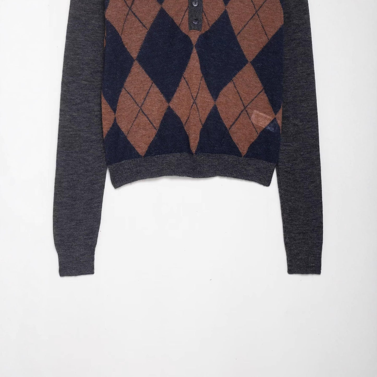 Women's Autumn Lapel Contrast Color Diamond Plaid Knitwear