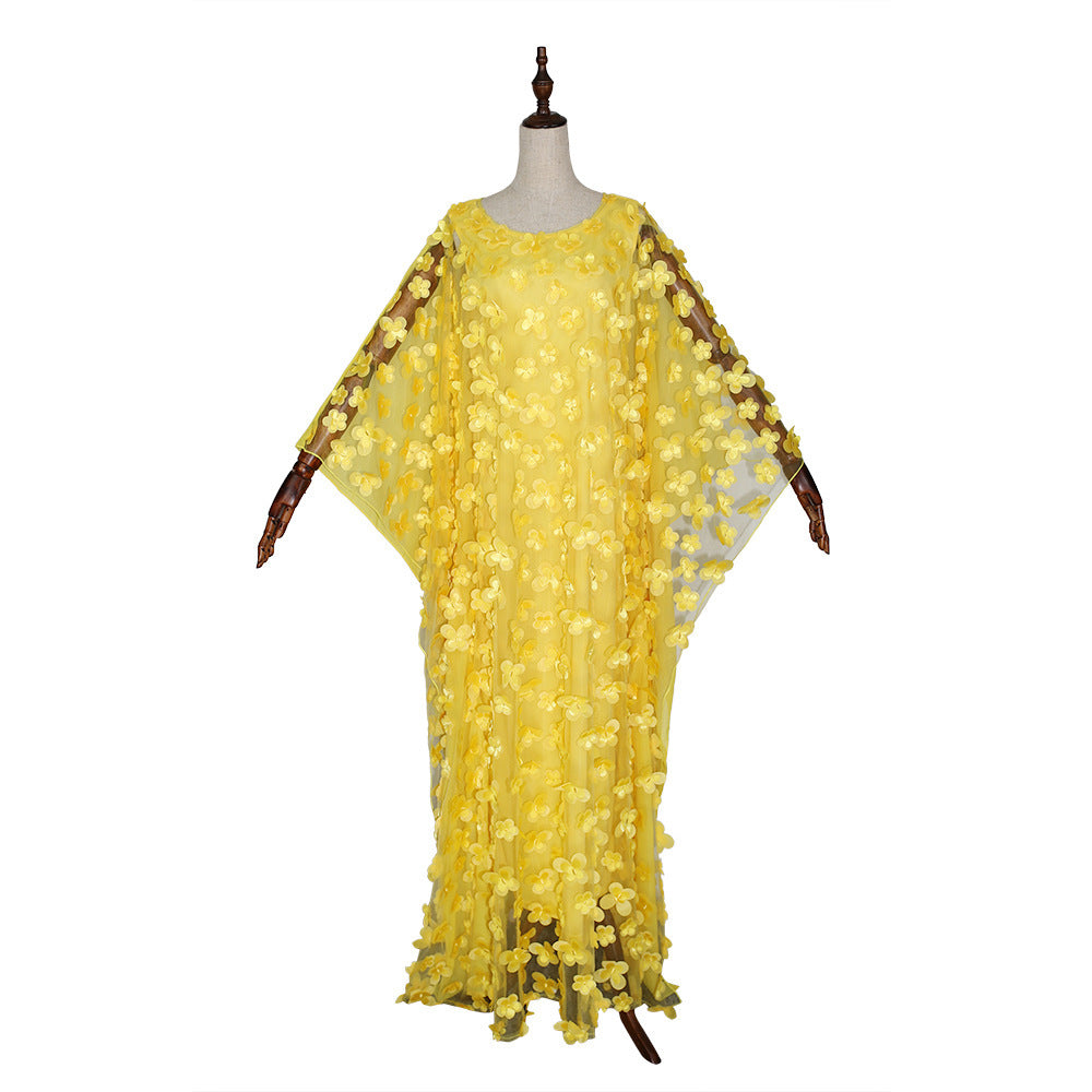 Women's African Wear Dress Three-dimensional Embroidery Flower Dresses
