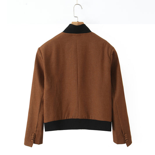 Women's Solid Color Elegant Padded Shoulder Stitching Jackets