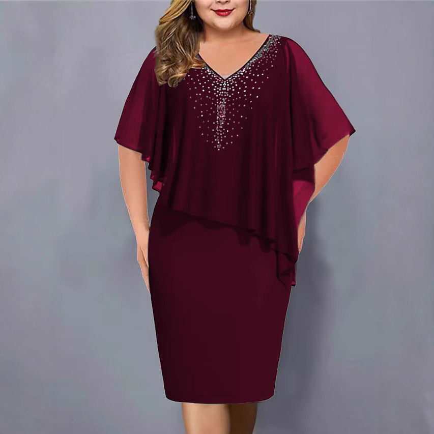 Women's Summer Shawl Chiffon Rhinestone Elegant Banquet Dress