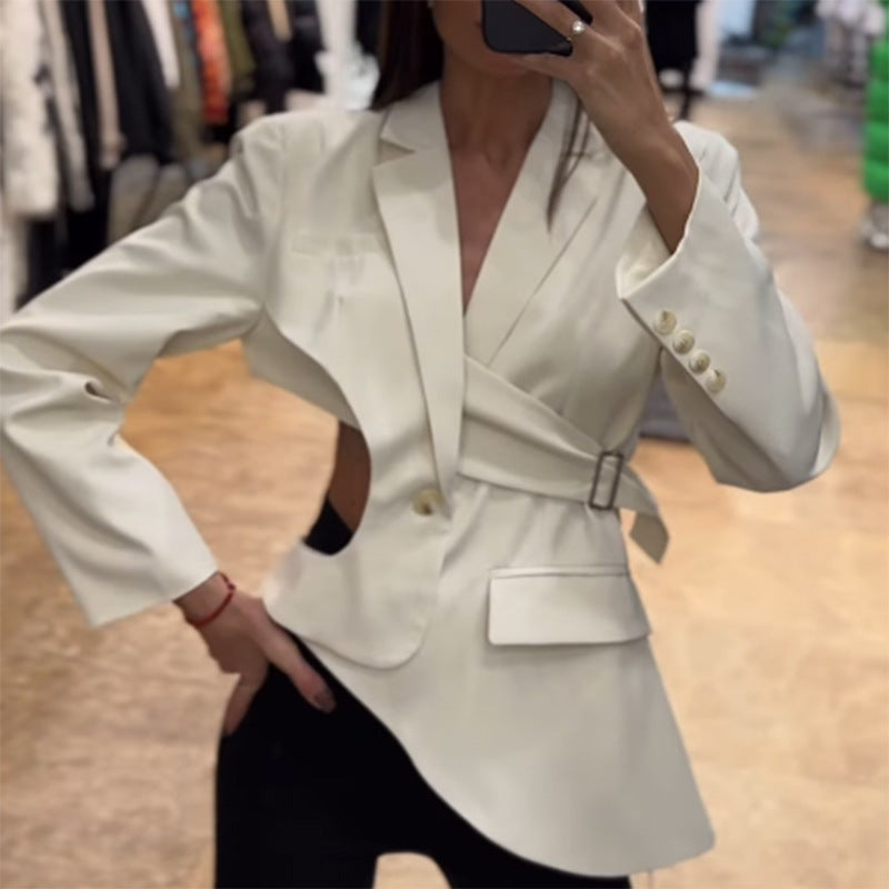 Women's Minority Style Autumn Asymmetric Midriff Slim Fit Business Coats