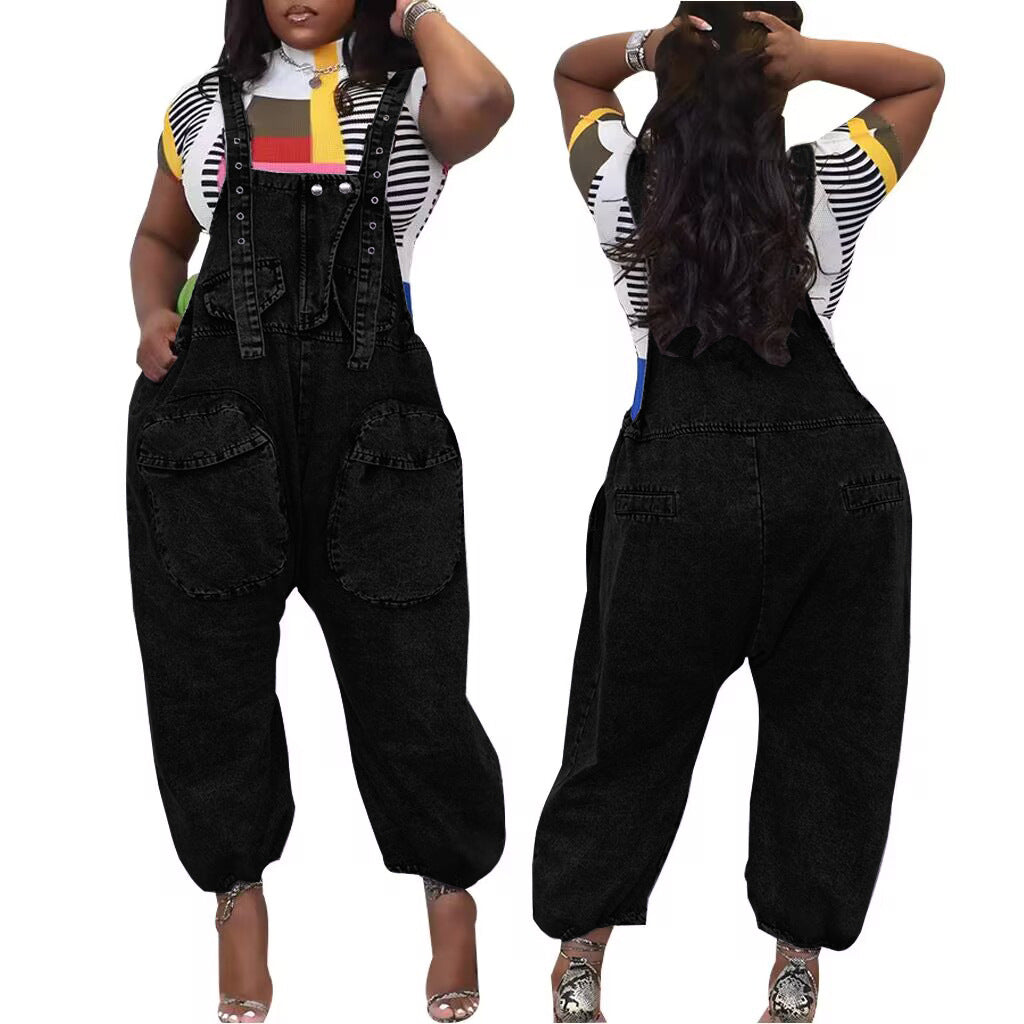 Durable Casual Fashionable Denim Loose-fitting Overalls Jeans