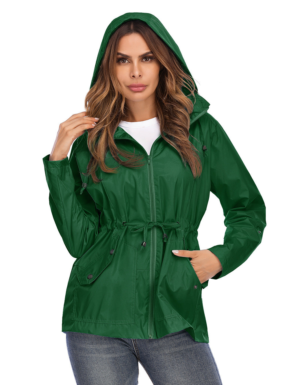 Raincoat Cinched Hoodie Breathable Mesh Outdoor Coats
