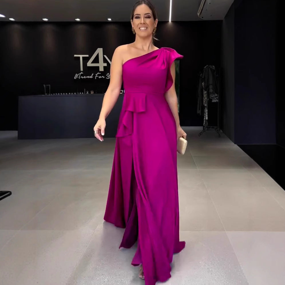 Elegant Slant Shoulder Lace Slimming Dress Dresses