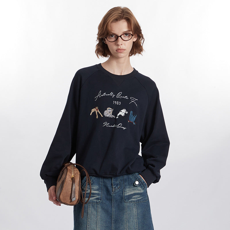 Women's Neck Loose Retro Embroidered Design Long Sweaters