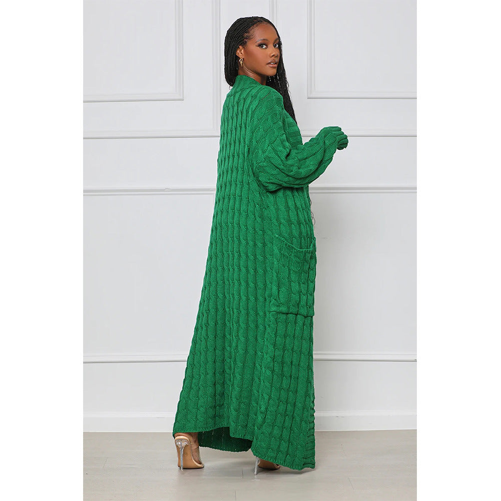 Women's Loose Knitted Idle Style Pocket Long Sweaters