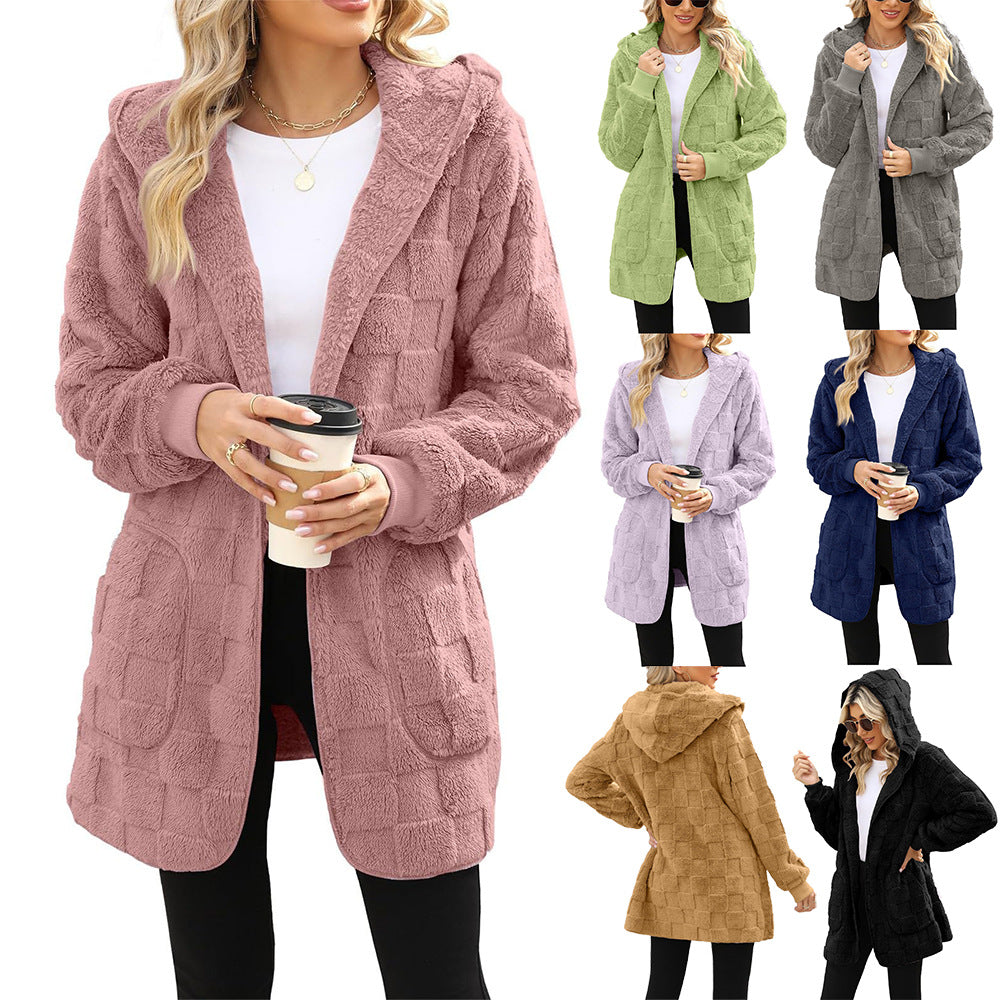 Women's Hooded Plush Large Warm Thickened Casual Cardigans