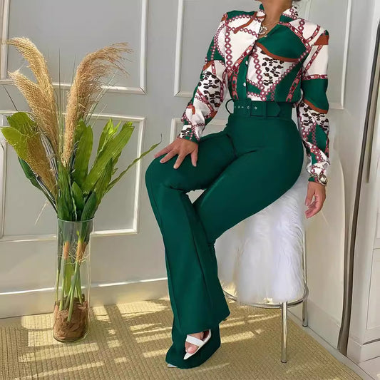 Collar Long Sleeve Shirt Wide Leg Suits