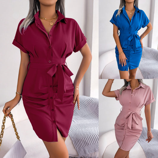 Women's Summer Wind Casual Solid Color Batwing Sleeve Folding Dress