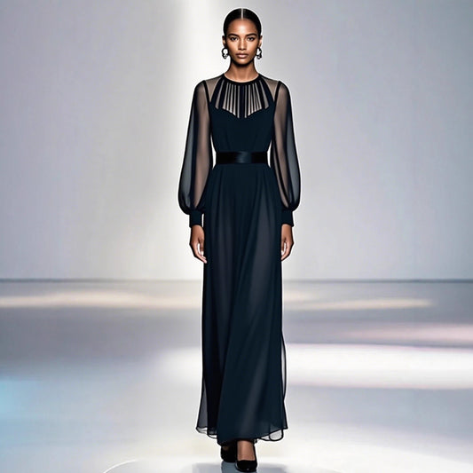 Women's Long Dress French Elegant Black Two-piece Dresses