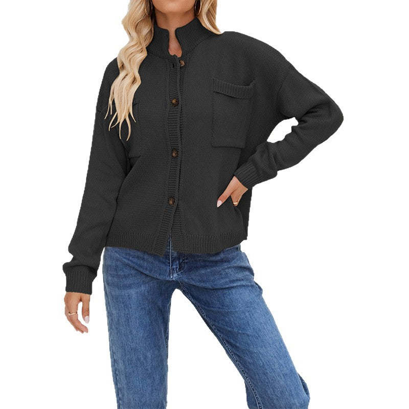 Classy Versatile Knitted Standing Collar Button Sweaters
