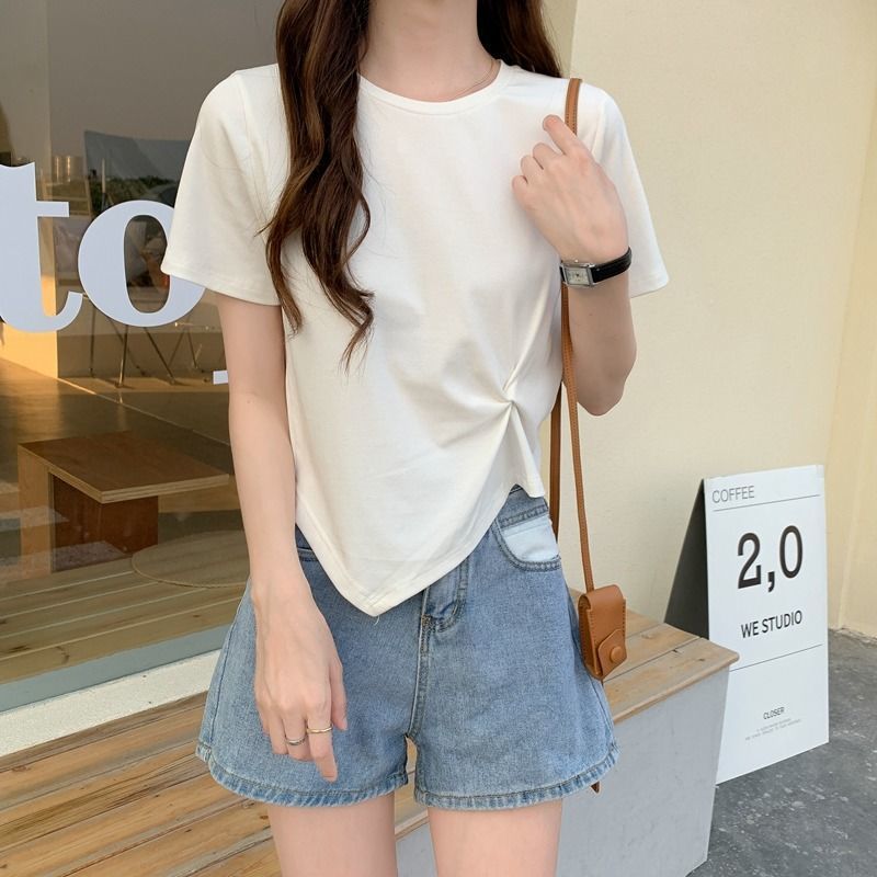 Women's Irregular Design Long-sleeved Korean Style Solid Color Small Bottoming Shirt Tops