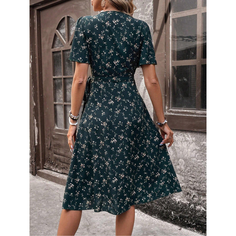 Stylish Cool Graceful Floral Wrap Waist Dress