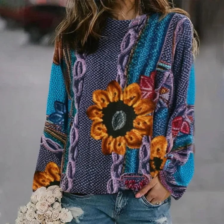 Women's Pattern Pullover Casual Loose Long Sleeve Sweaters
