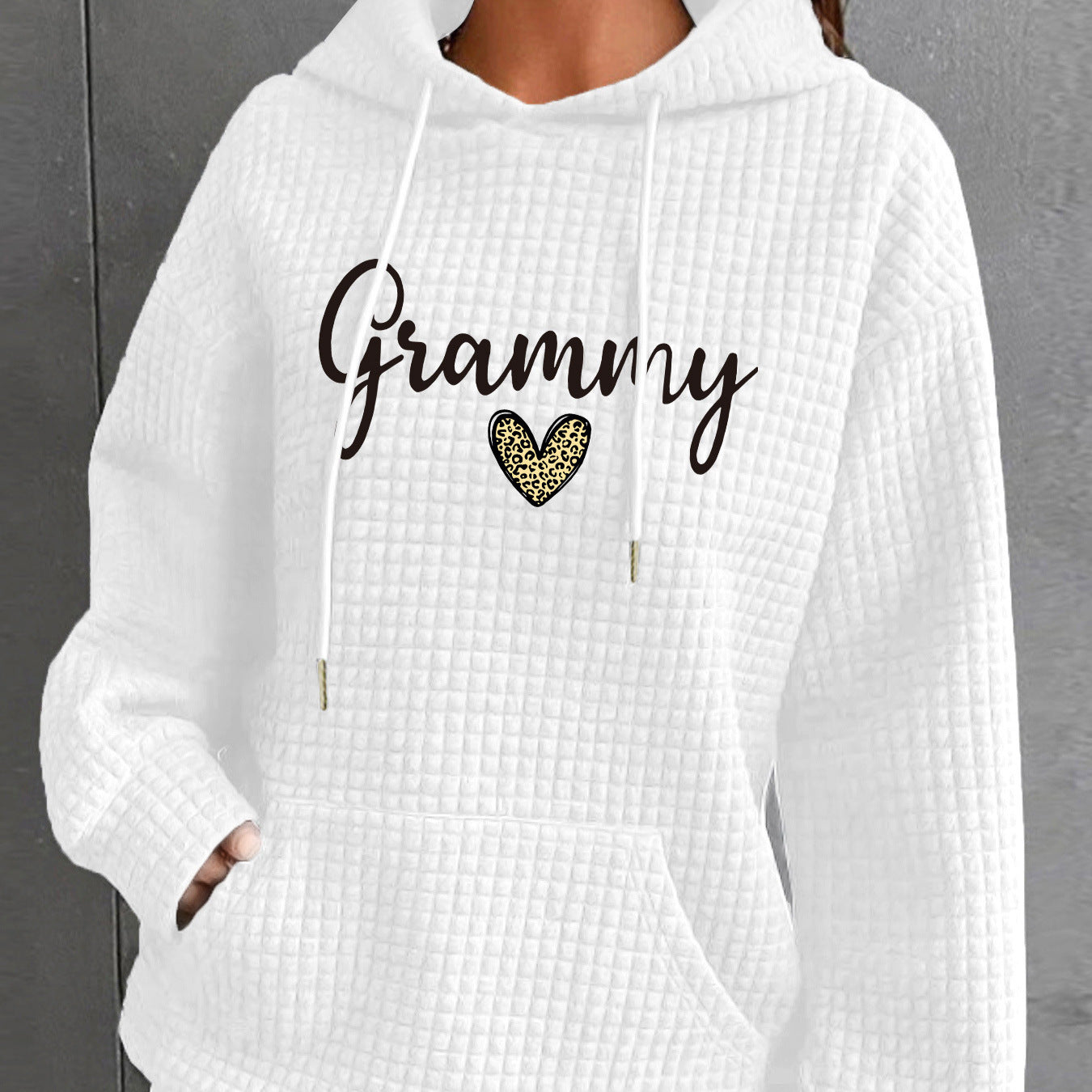 Women's Waffle Hoodie Long Sleeve Printed Fashion Women's Sweater, Sweater