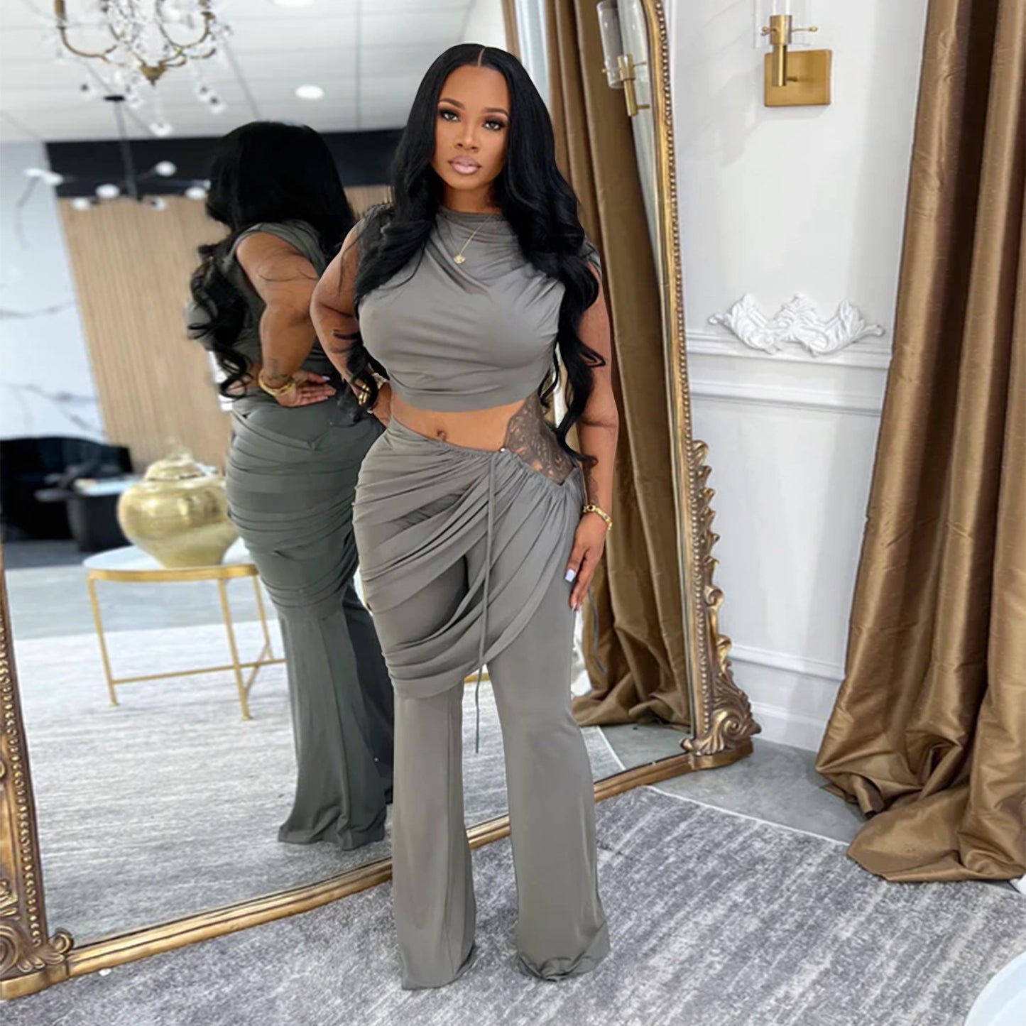 Women's Fashion Wear Casual Sleeveless Trousers Two-piece Suits
