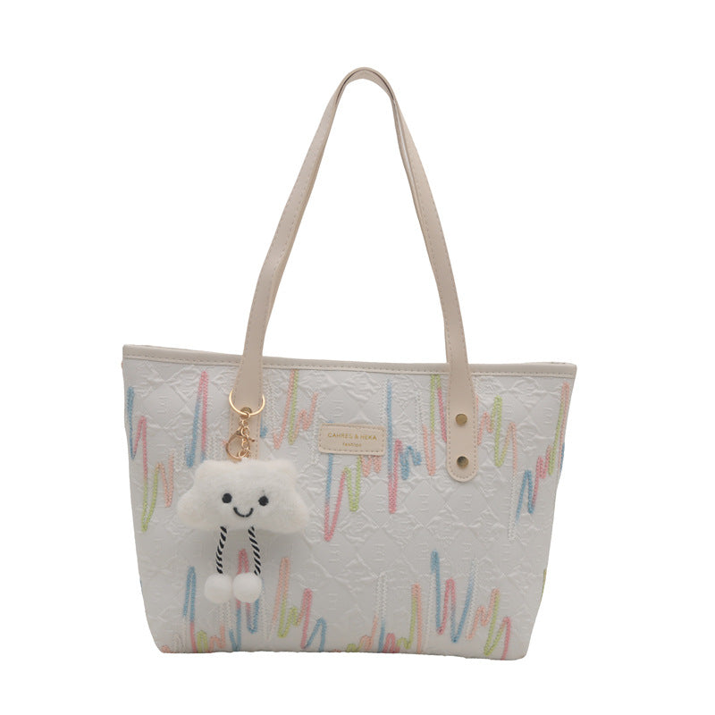 Women's Fashion Pure Color Trendy Embroidery Thread Leisure Commute Tote Bags