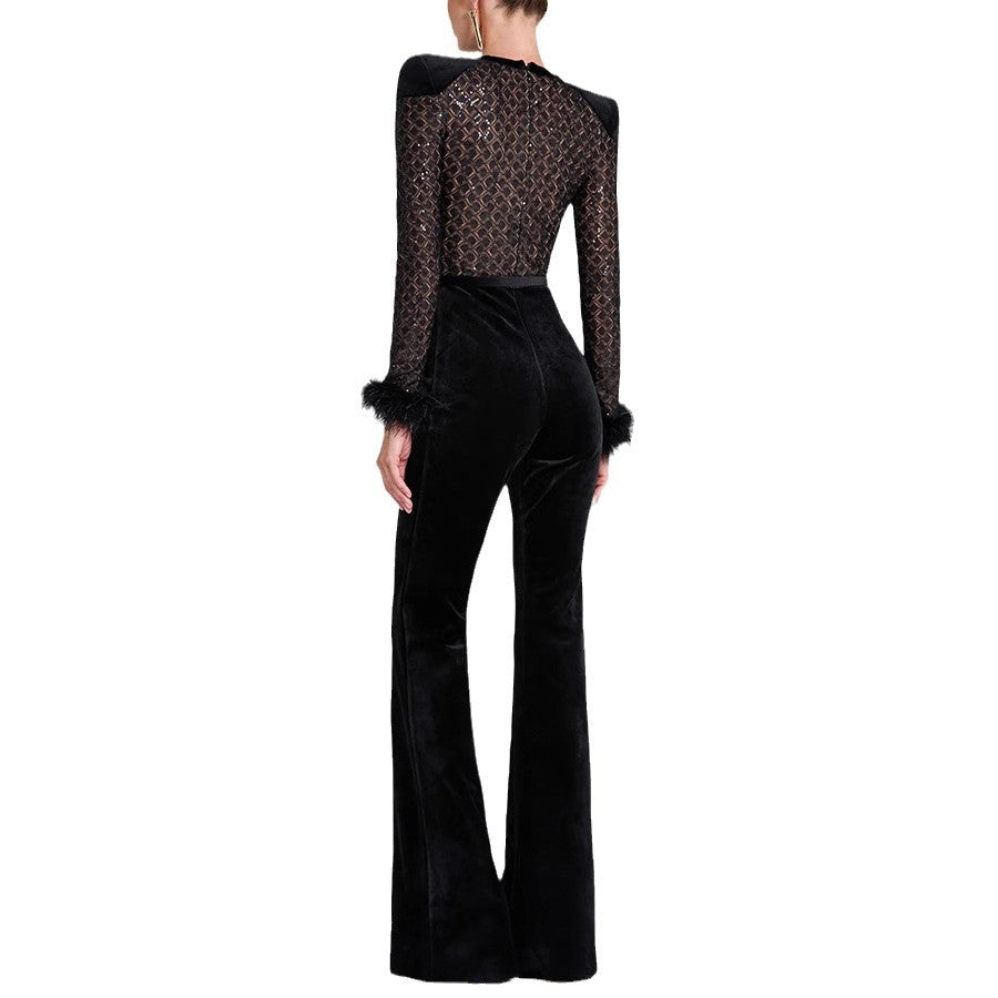 Women's Patchwork Long Sleeve Casual Party Trousers Suits