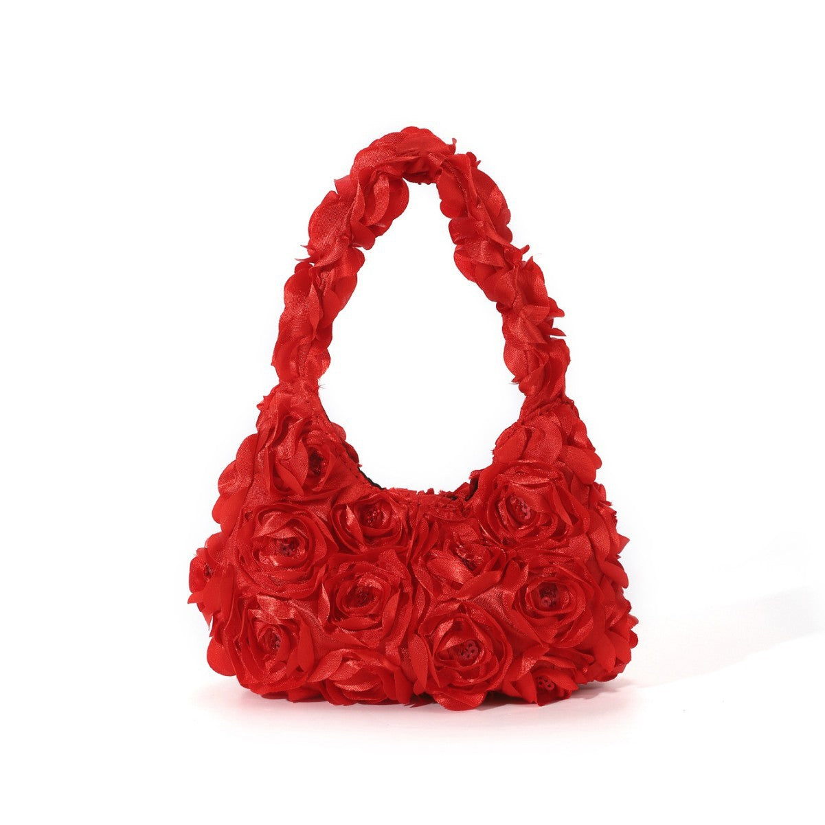 Women's Three-dimensional Rose Flower Sequins Selenodont Satin Evening Bags