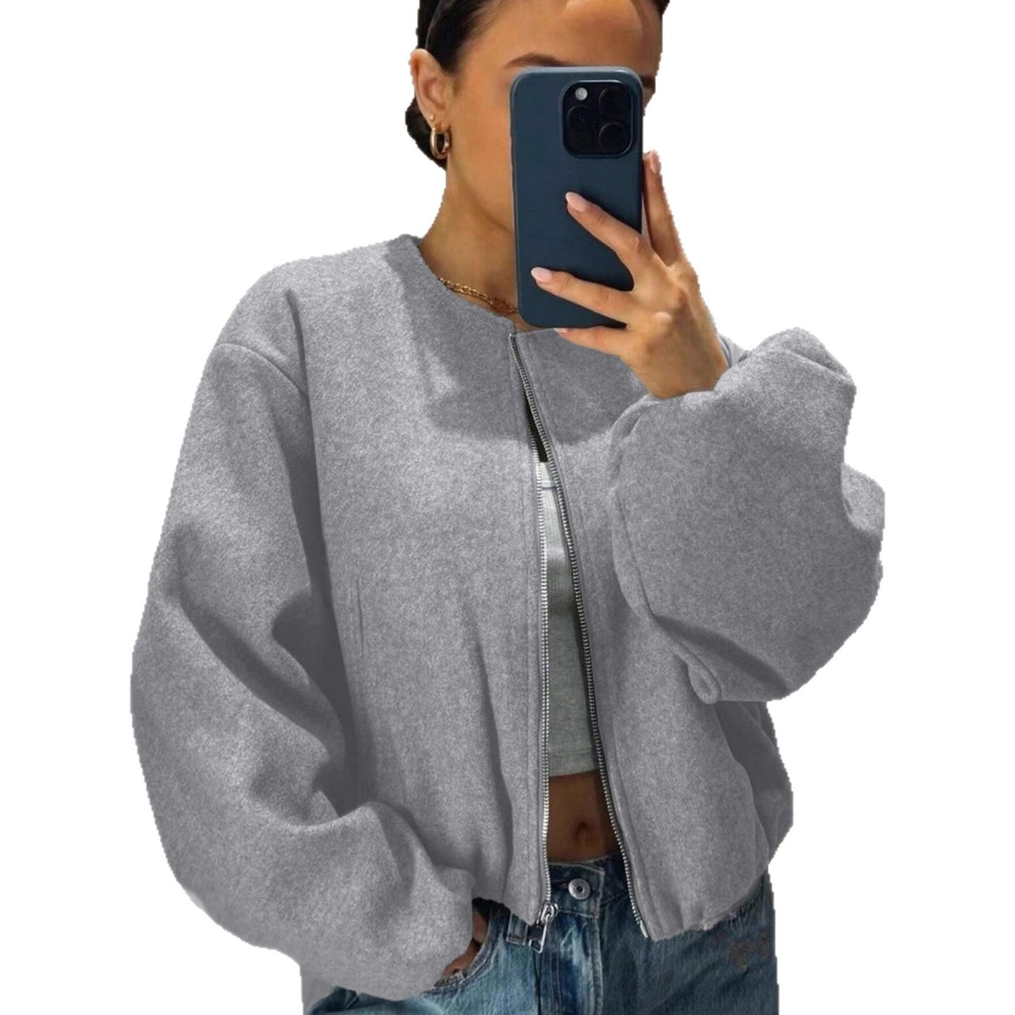 Women's Fashionable Pilot Round Neck Zipper Jackets