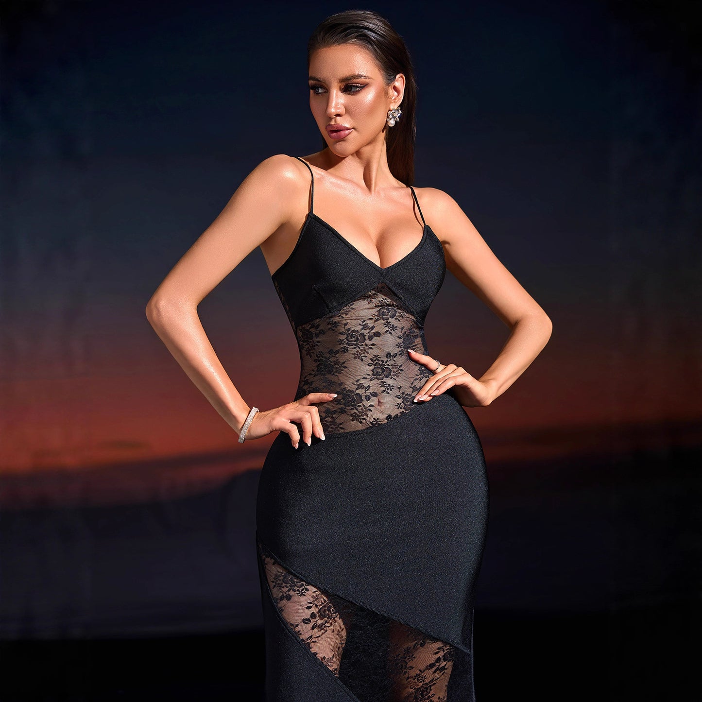 Women's Stitching Sexy Low Cut Backless Slim Fit Dresses