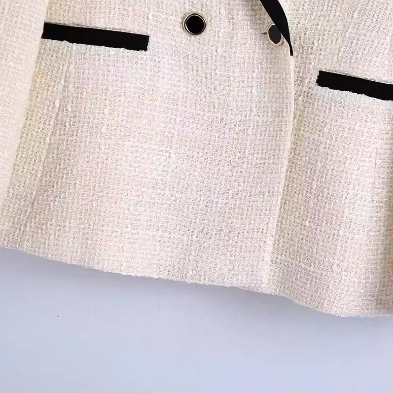 Women's Western Style Fashion White Color Contrast Blazers