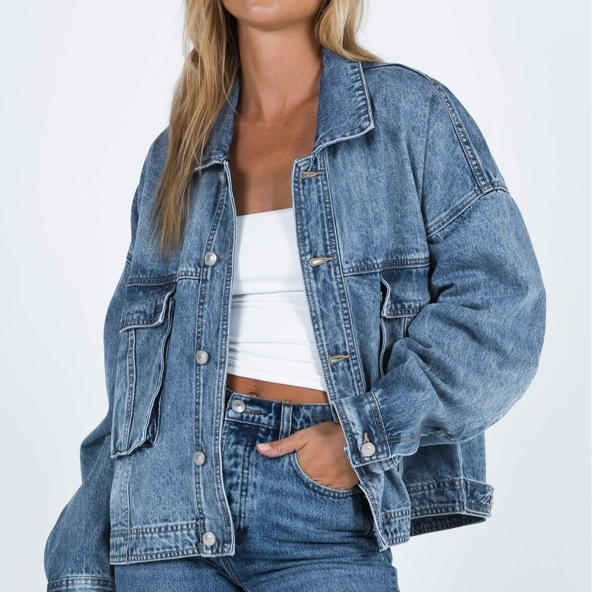 Women's Three-dimensional Pocket Retro Classic Loose Denim Jackets