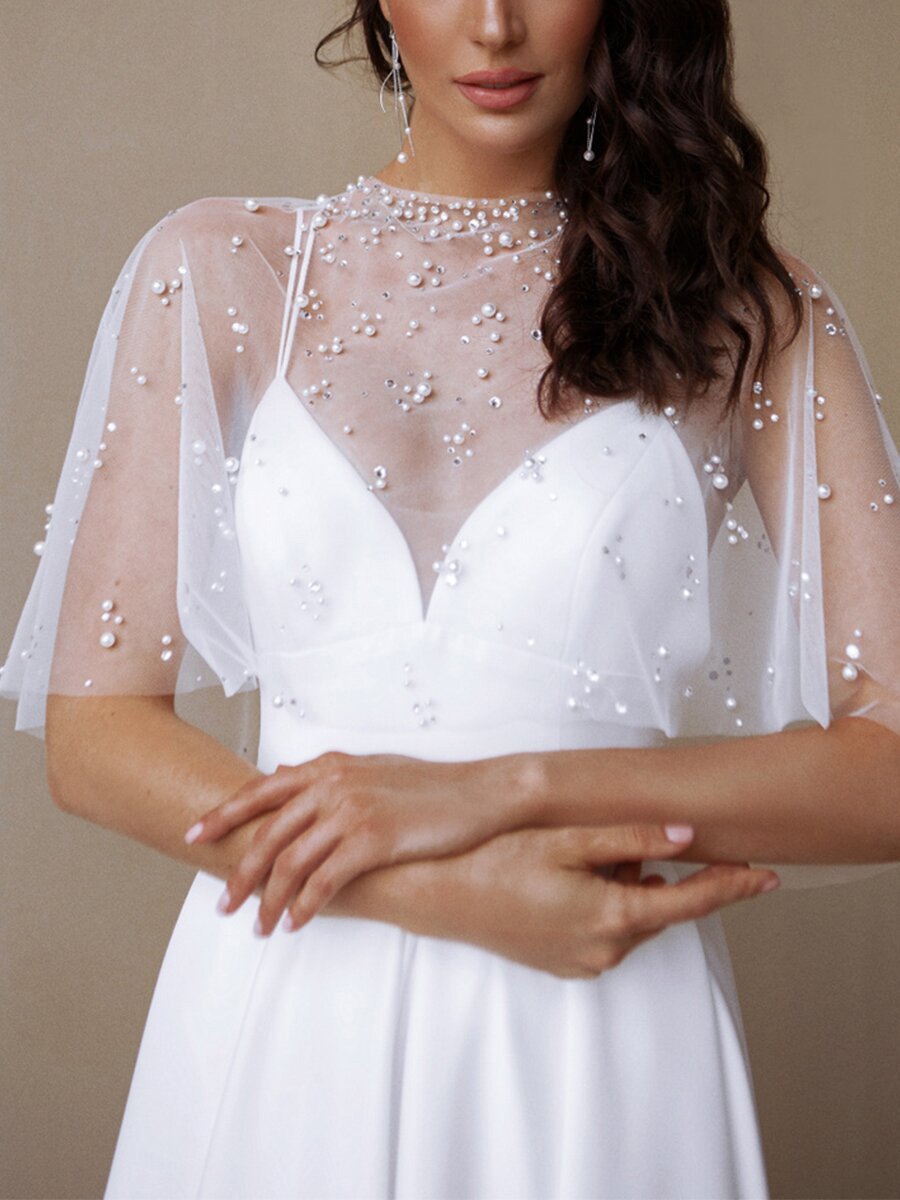 Women's Long Dress Sexy Strap Pearl Sleeveless Wedding Dresses
