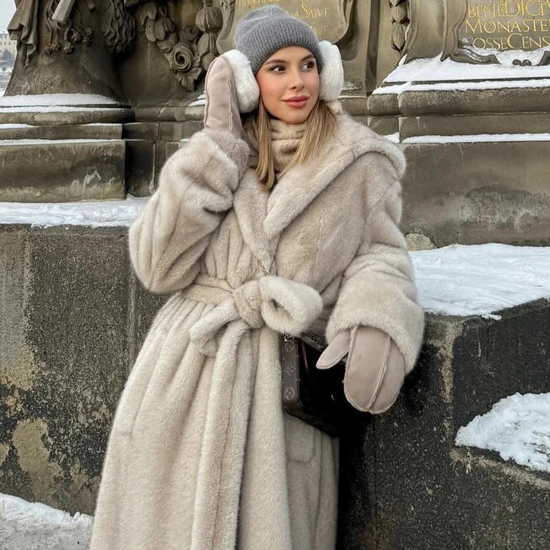Women's Faux Fur Long Mink Leather Soft Coats