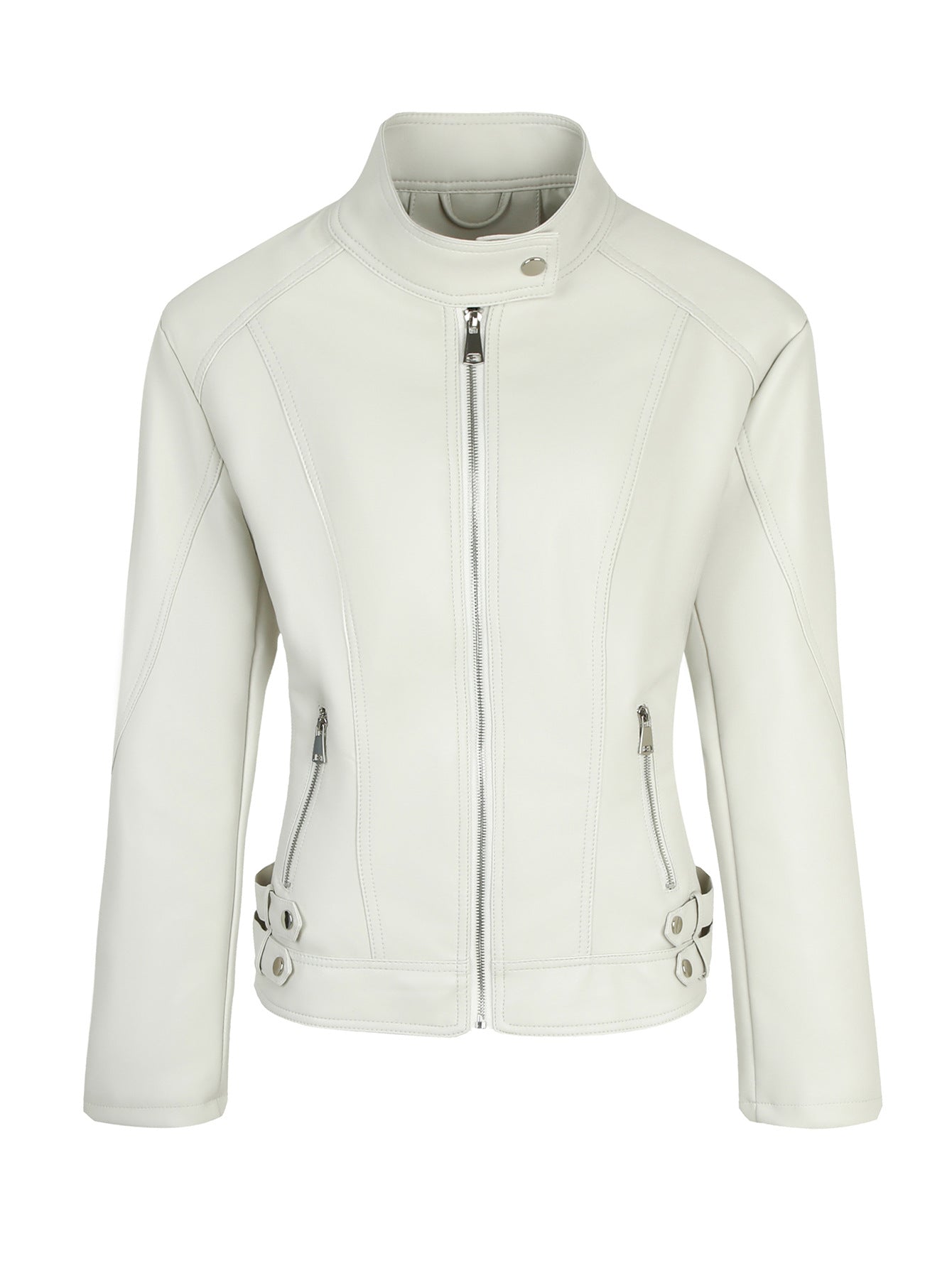 Women's Large Motorcycle Leather Slim Stand Collar Coats