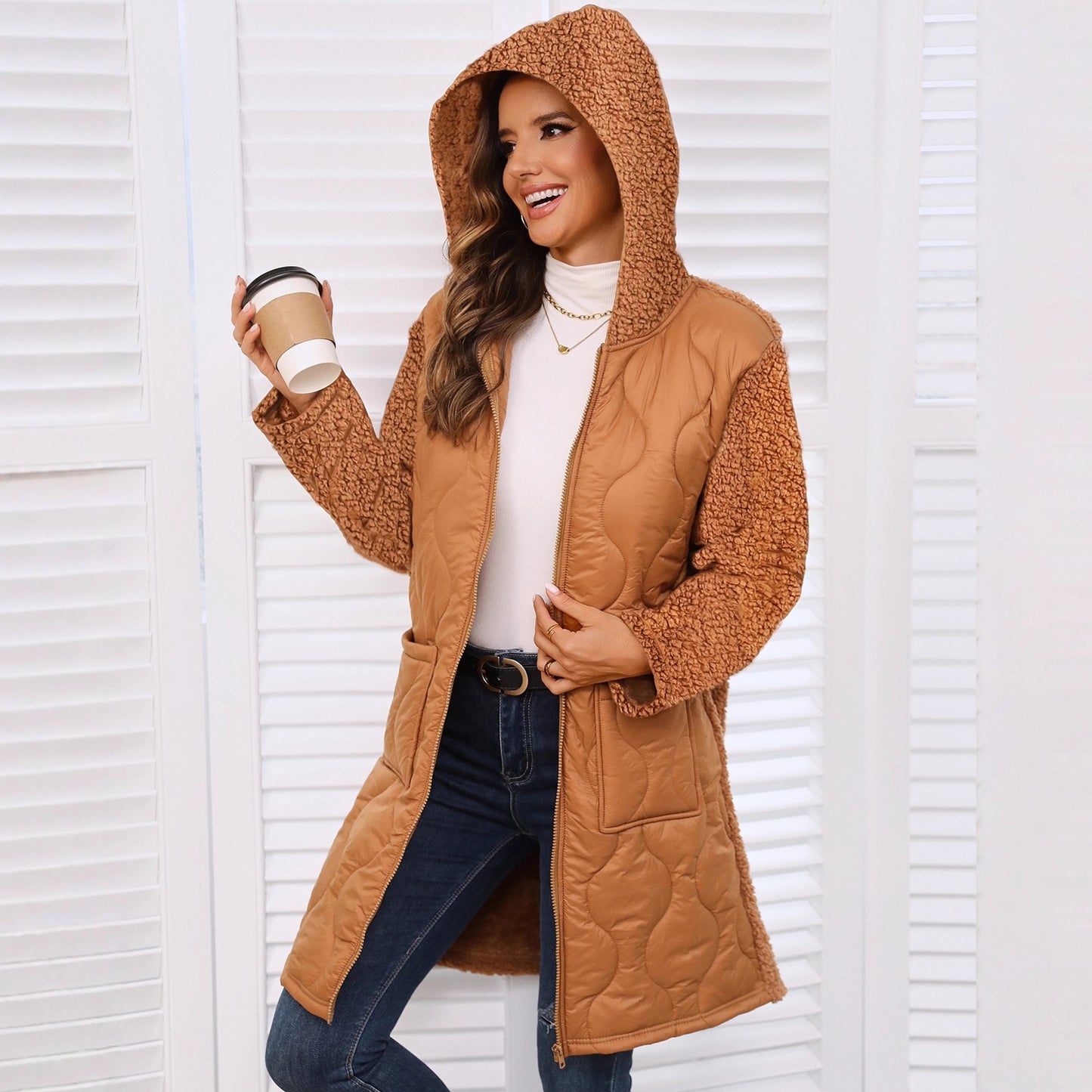 Women's Flash Veet Loose Hooded Long Zipper Coats