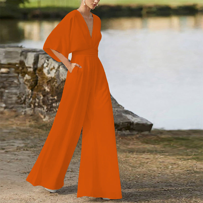 Women's Dress Deep V High Waist Wide Jumpsuits