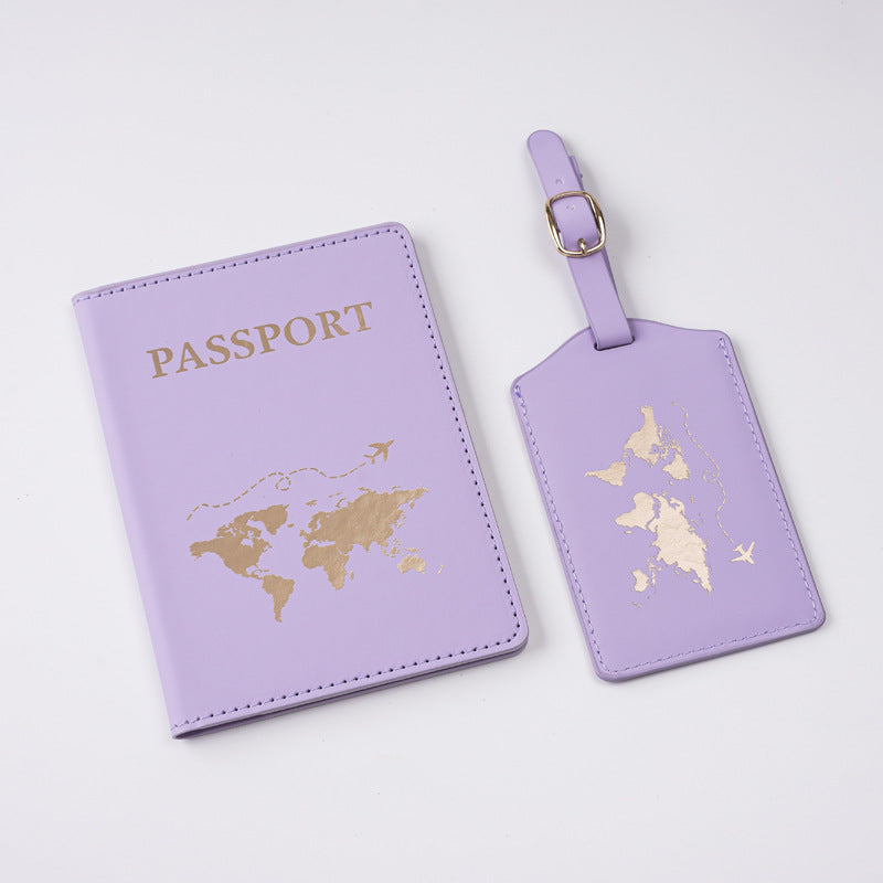 Oil Edge Bronzing Map Style Passport Cover Card Holder