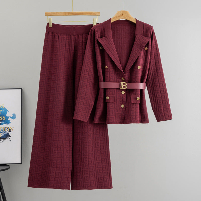 Women's Collar Knitting Graceful Fashionable Loose Two-piece Suits