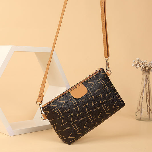 Women's Contrast Color Printing Single Zipper Leisure Crossbody Bags