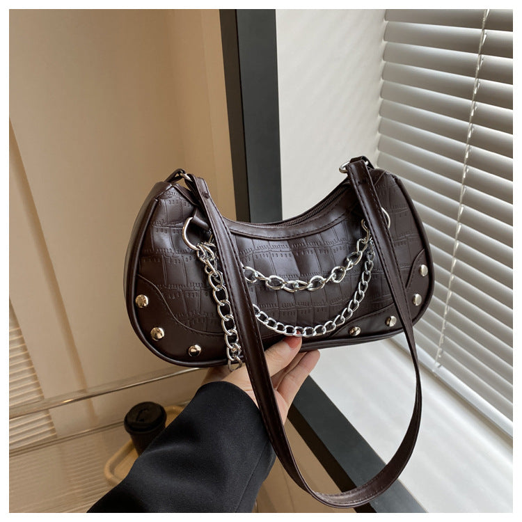 Women's Stone Pattern Chain Underarm Spring Fashion Shoulder Bags