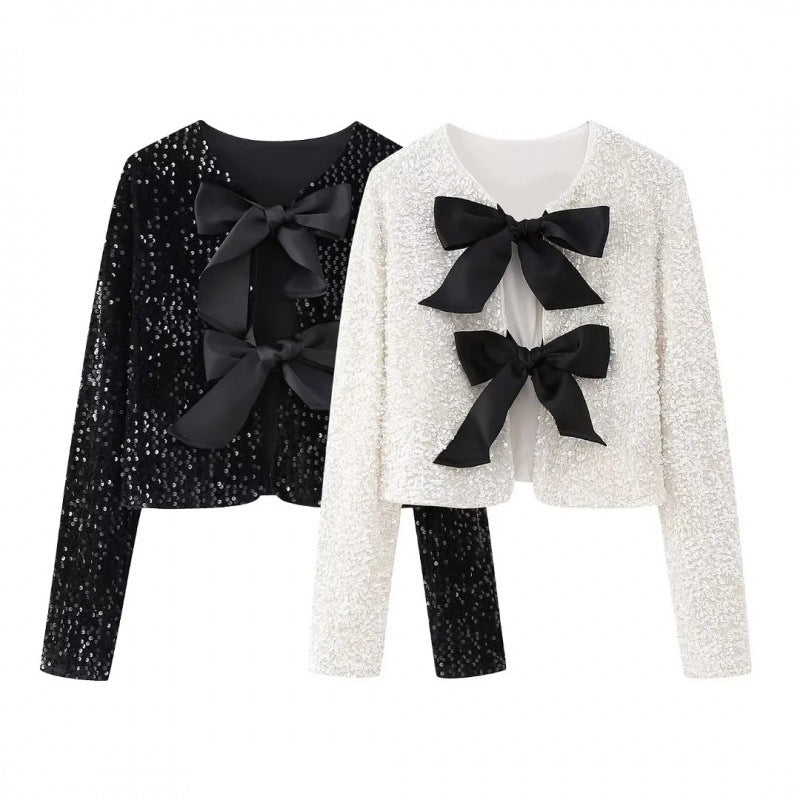 Women's Winter Fashion Bowknot Decoration Sequined Jackets
