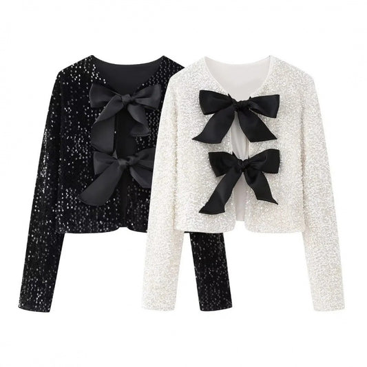 Women's Winter Fashion Bowknot Decoration Sequined Jackets