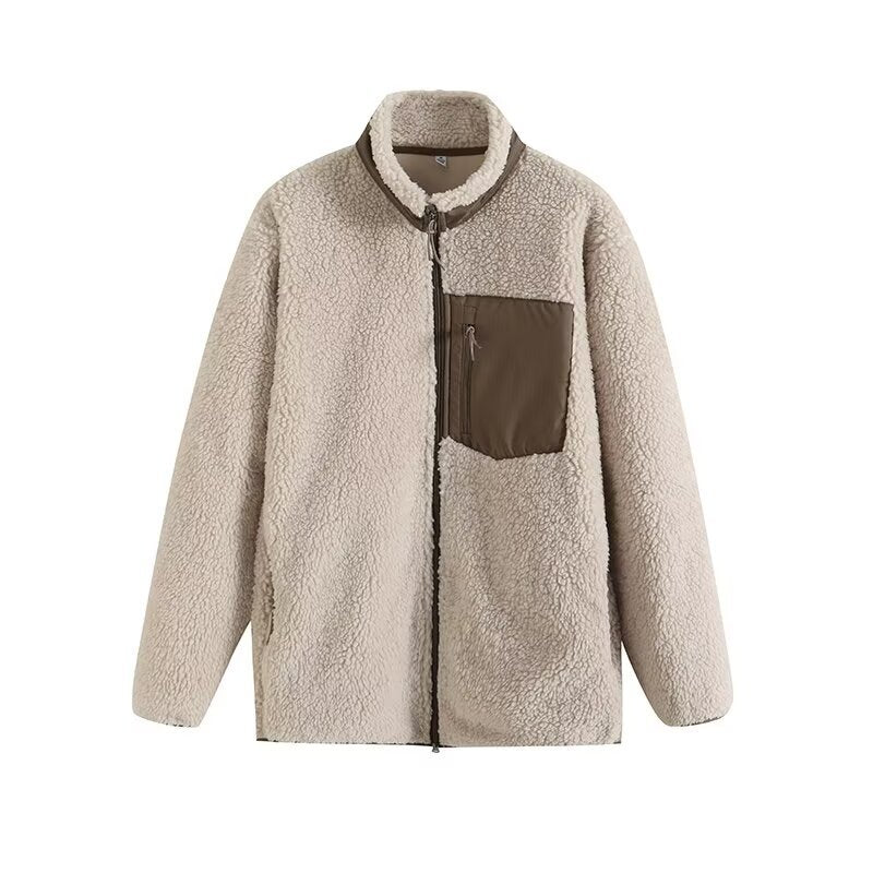 Women's Loose Warm Contrast Color Double Zipper Jackets