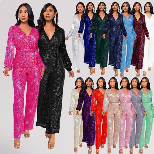 Women's Long Sleeve Summer High Waist Wide Jumpsuits