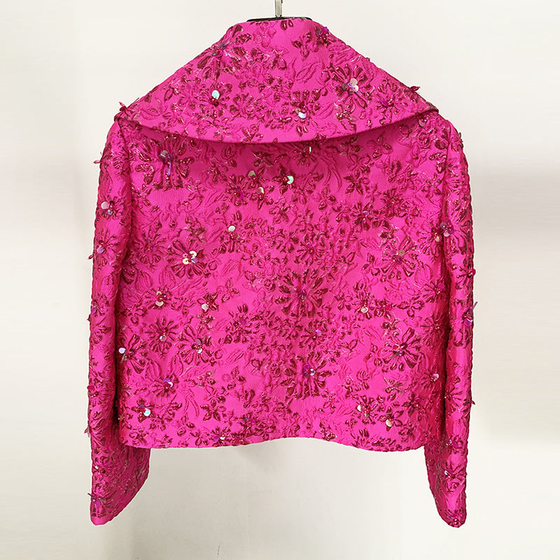 Fashion Rose Pink Series Jacquard Beaded Dress