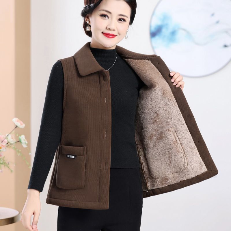 Mother's Thickened Corduroy Veet Padded Loose Vests
