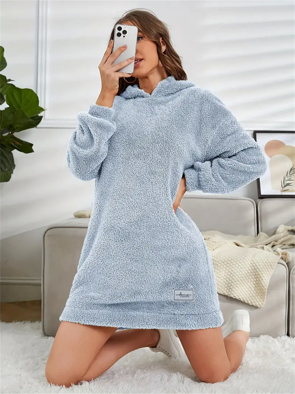 Women's Hooded Long-sleeved Plush Dress Loose Hoodie Women's Sweater, Sweater