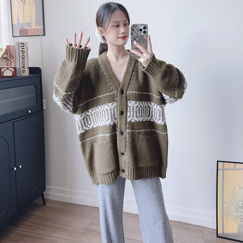 Women's Stitching Design Sense Niche Loose Lazy Knitwear