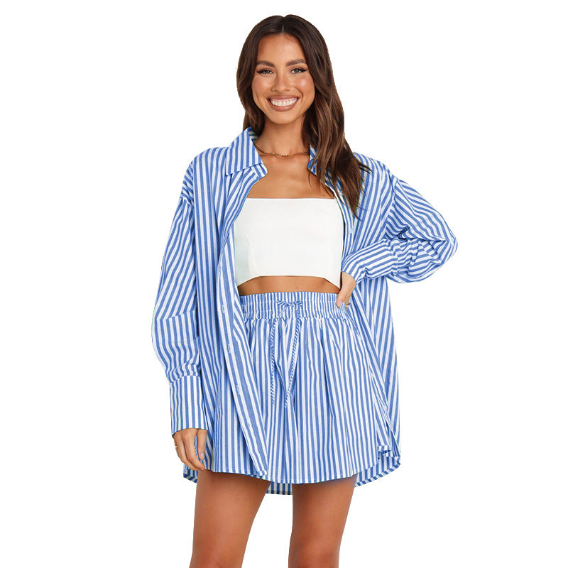 Women's Commute Casual Fashion Shirt Striped Long Suits
