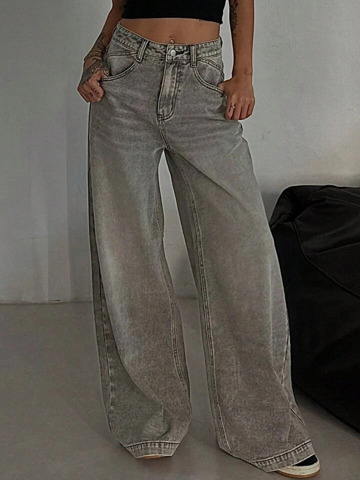 Women's American Retro Draping High Waist Wide Leg Loose Women's Jeans