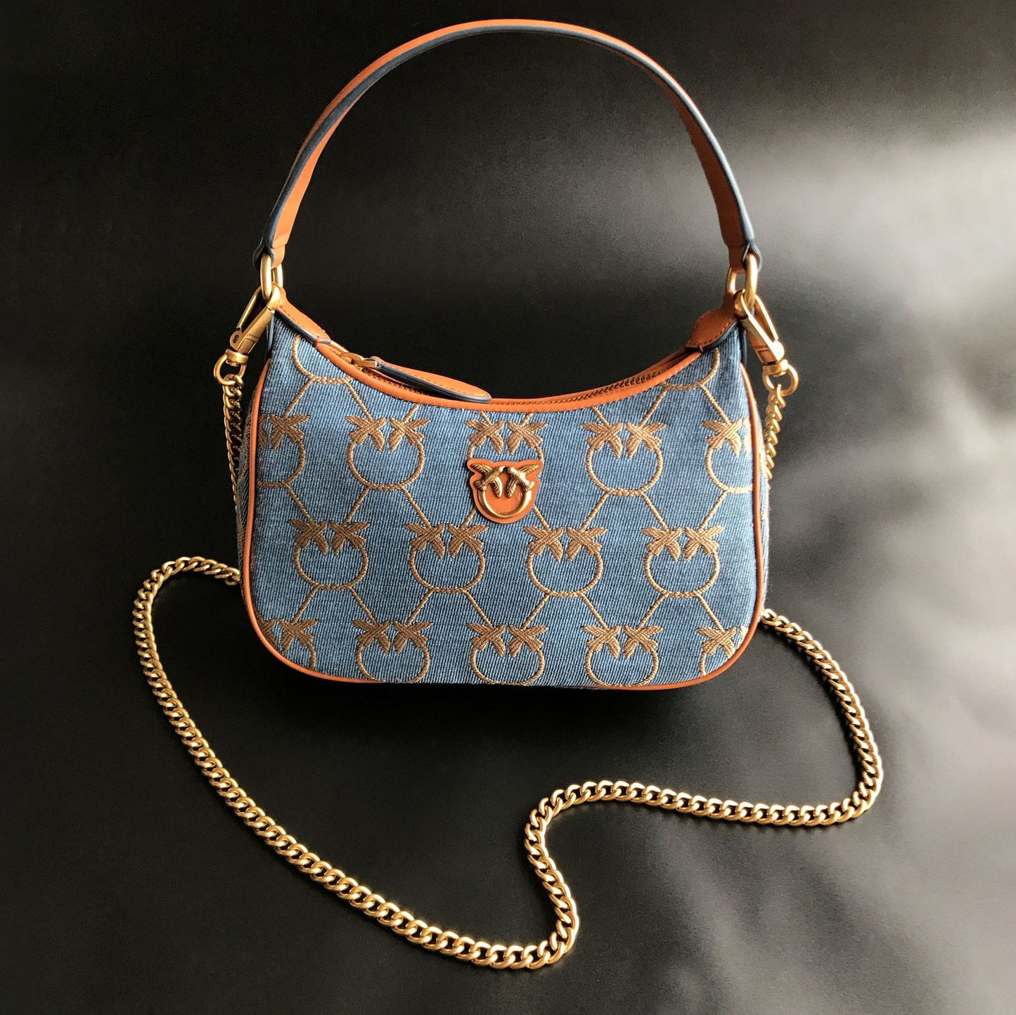 Women's Denim Leather Swallow Underarm Puff Pillow Bags