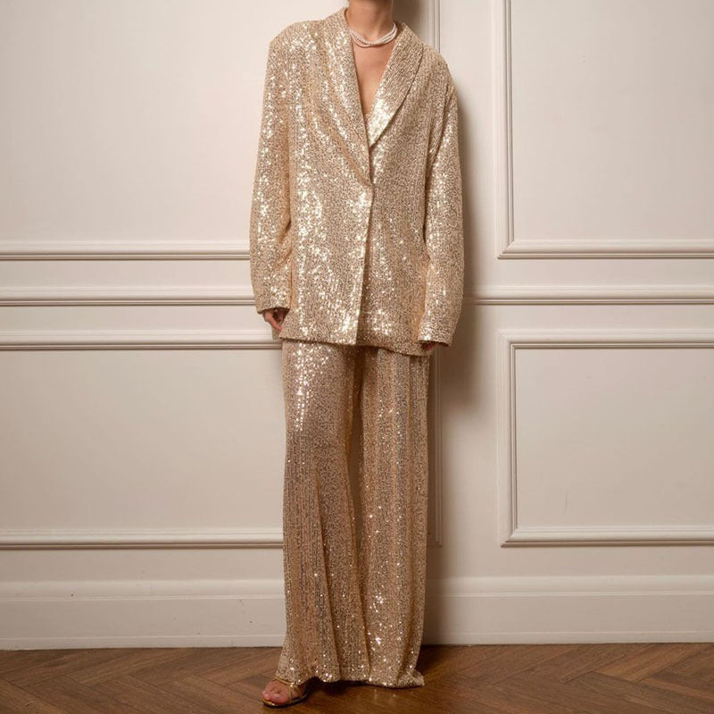 Women's Casual Trousers Temperament Wild Sequin Wide Blazers