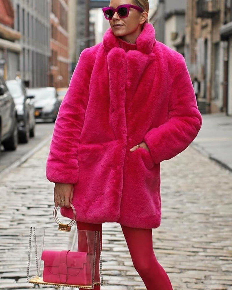 Colorful Fur Plush Warm Temperament Leisure Baggy Winter Padded Coats